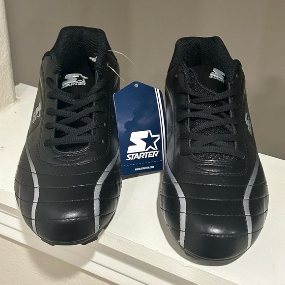 Boys Athletic Cleats STARTER Multi Purpose Sport BLACK Dual Silver Stripe SZ 6.5 - Picture 6 of 10